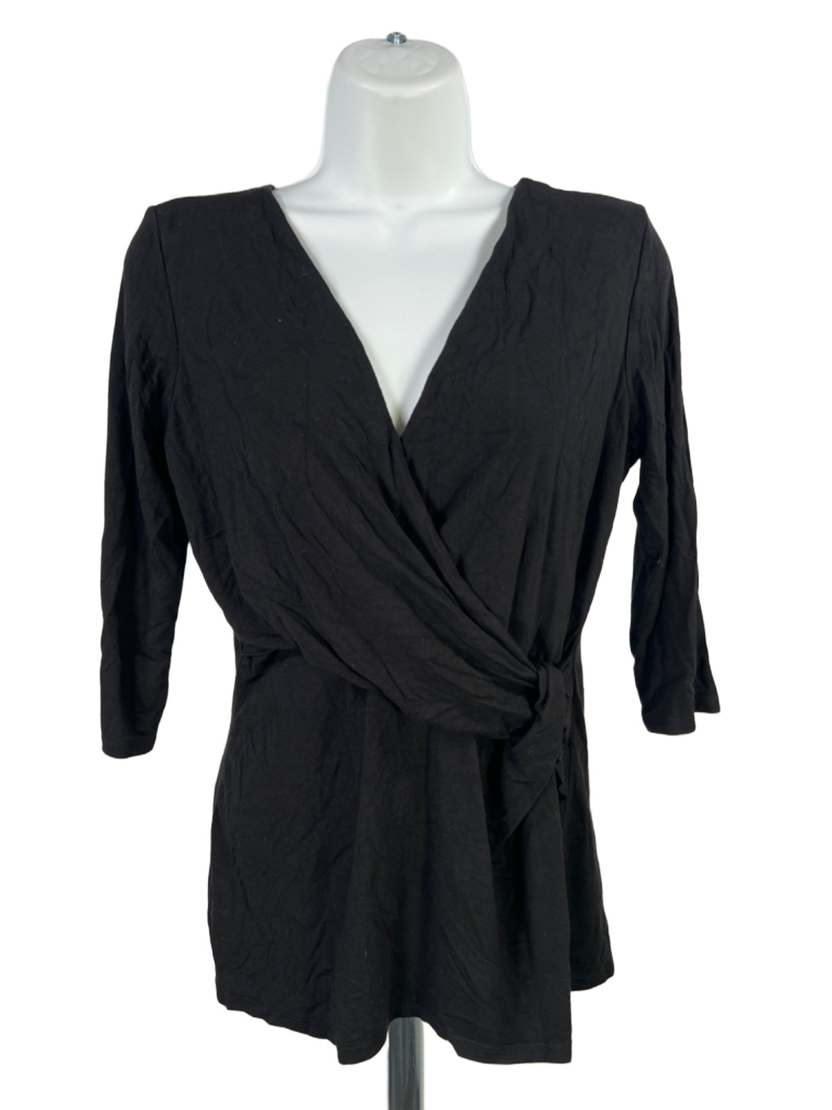 White House Black Market Women’s Black Faux Front Wrap Elbow Sleeve Blouse – M