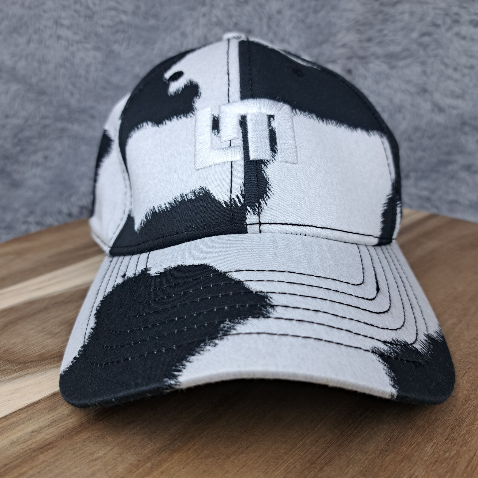 Loudmouth Golf Hat Cap Strap Back Black White All Over Cow Print Golfer Athletic