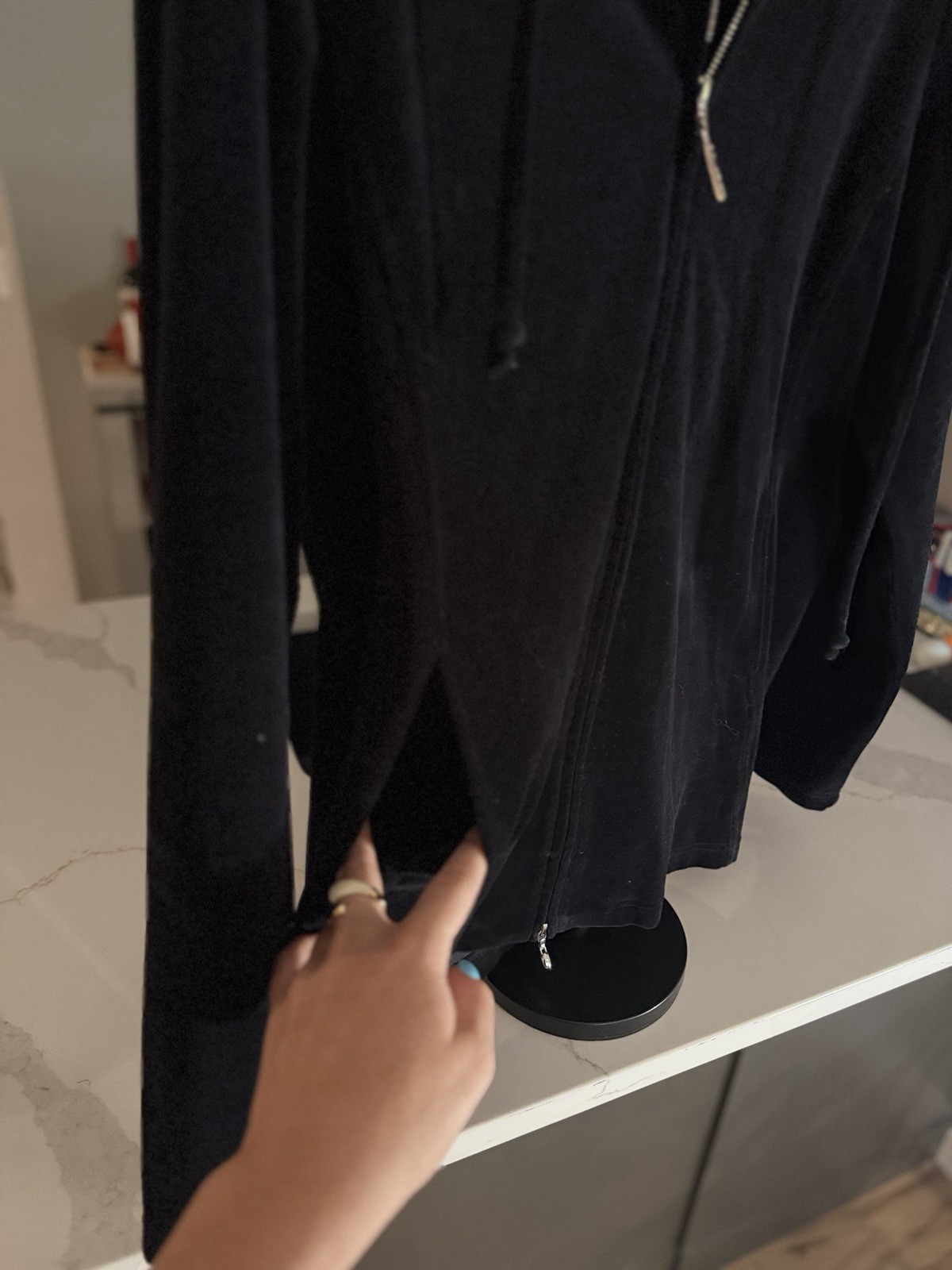 St. John Sport Black Velour 2-Piece Tracksuit Set 1/4 Zip Jacket Pants 16