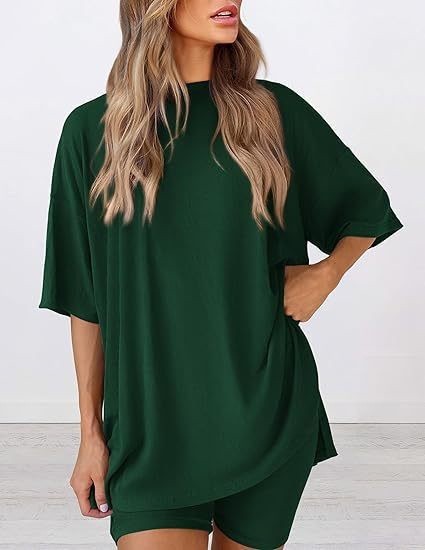 WOMEN Casual Lounge Set Solid Color T-Shirt and Shorts 2 Piece Tracksuit S-3XL