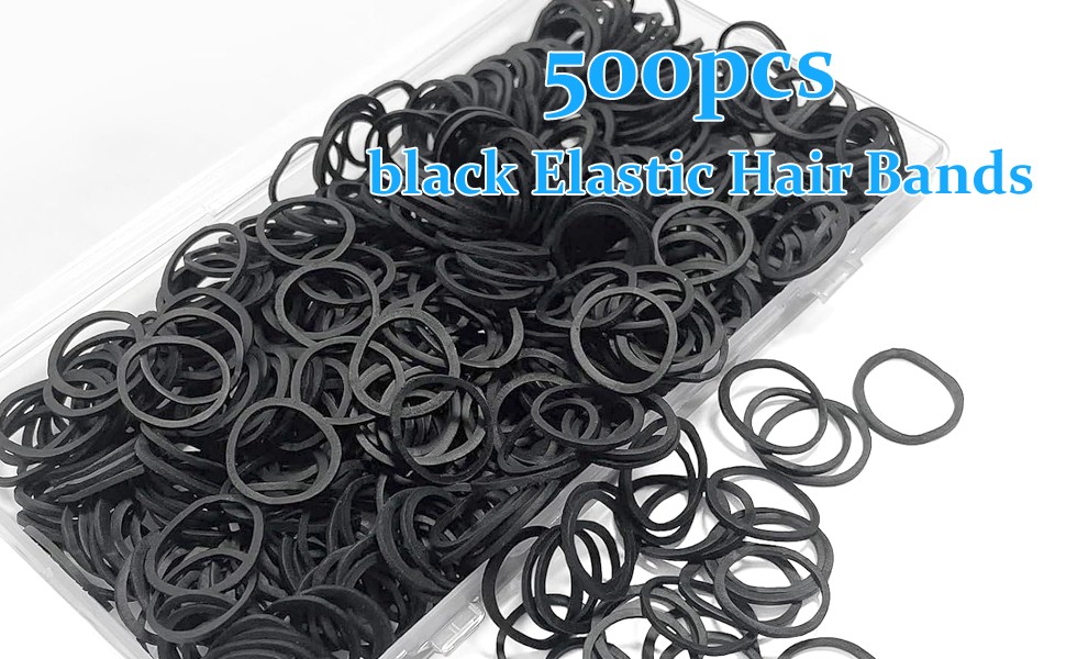 black Elastic Hair Bands， 500pcs Mini Rubber Bands with a box Soft Elastic Bands