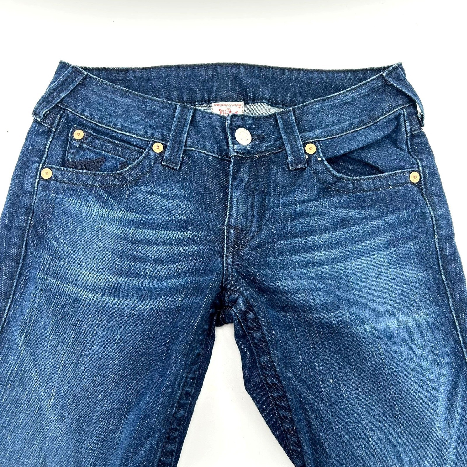 True Religion Becky Lowrise Bootcut Jeans Dark Wash Flap Pocket Womens Sz 30 Y2K