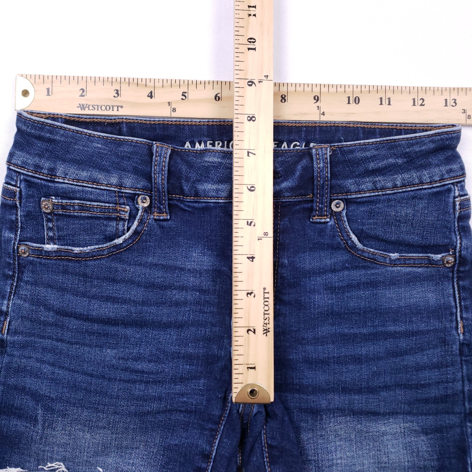 American Eagle Shortie Denim Shorts 26 in Blue Frayed Hem Coastal Cowgirl Chic
