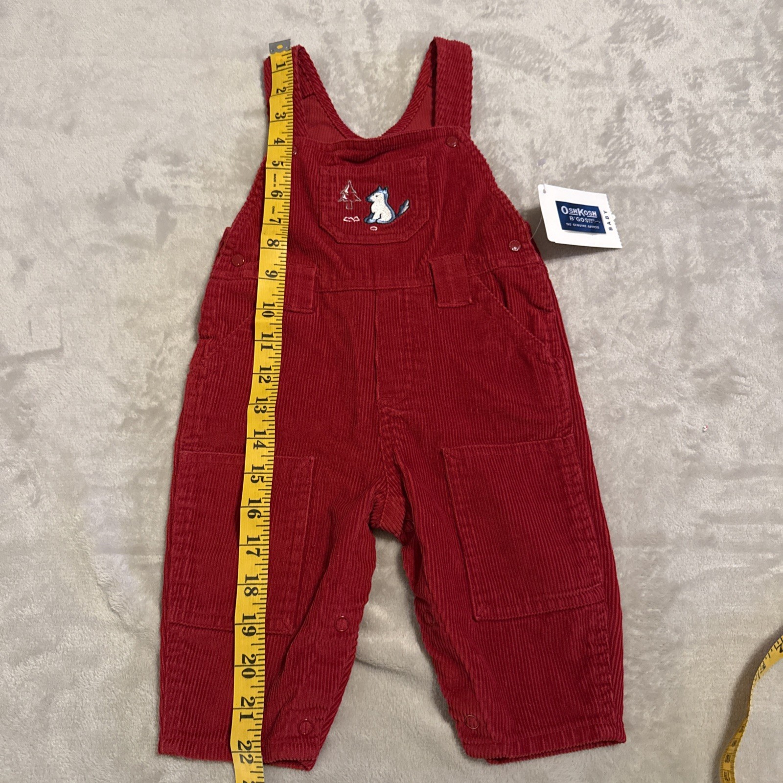 Vintage Oshkosh B’gosh Holiday Red Corduroy Overalls Size 6-9 Month Wolf