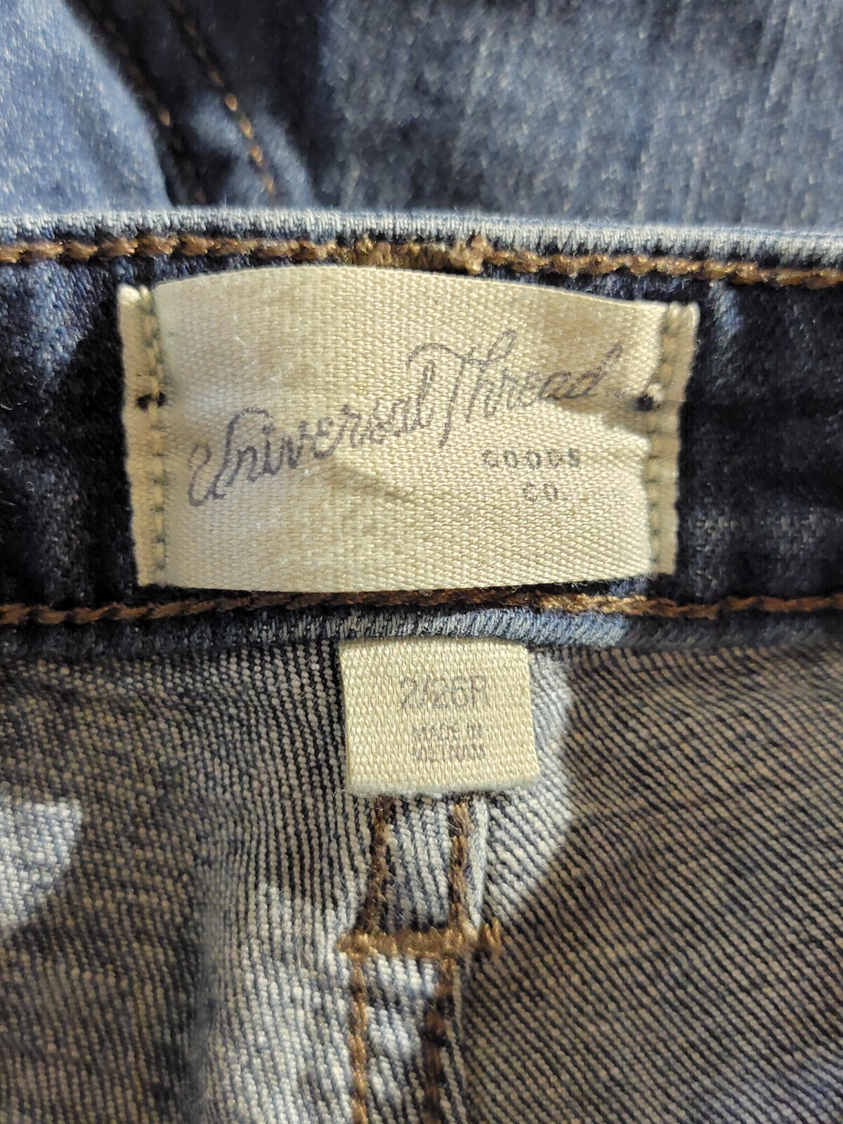 universal thread jeans women size 2/26r slim straight stretch mid rise dark blue