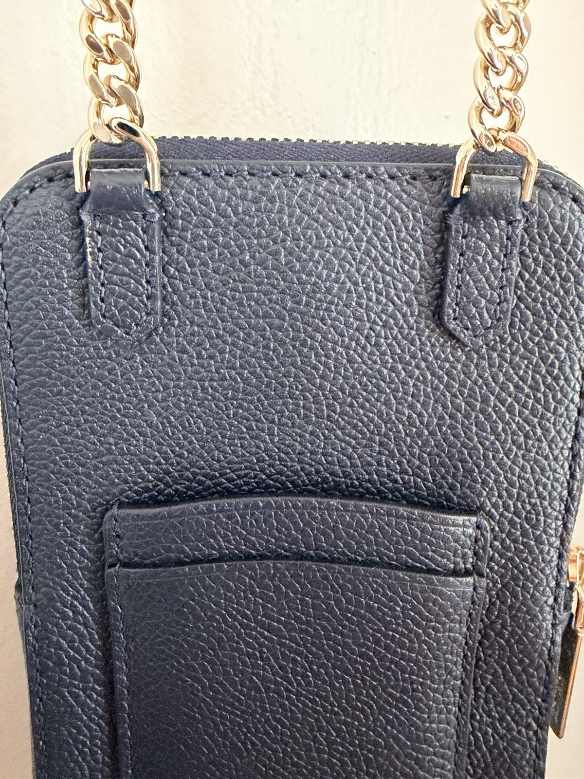 kate spade new york Blue Pebbled Zip Phone Crossbody Bag Gold Chain Card Pockets