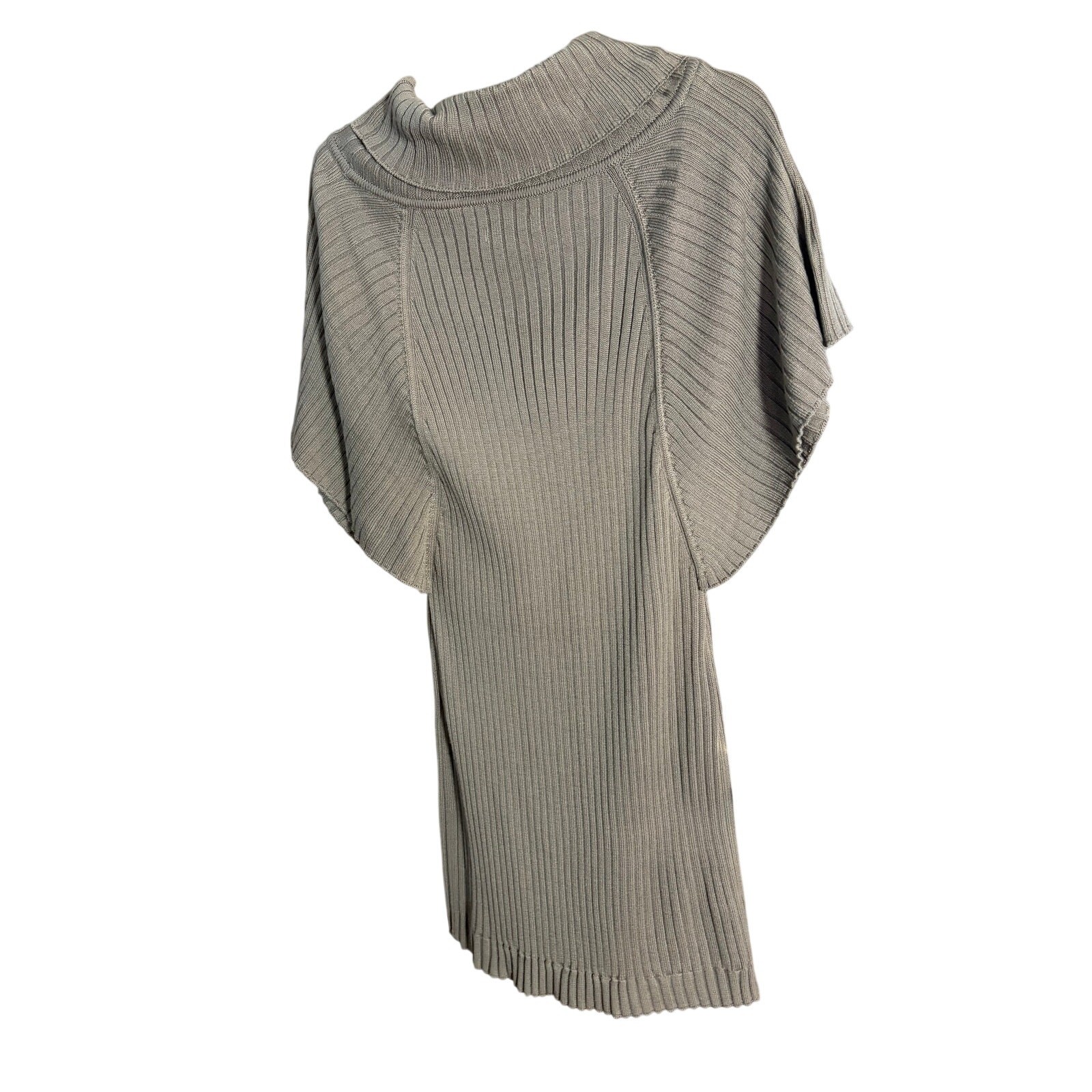 Calvin Klein XL Ribbed Cowl Neck Sweater Dress Taupe Batwing Dolman Sleeve Knit