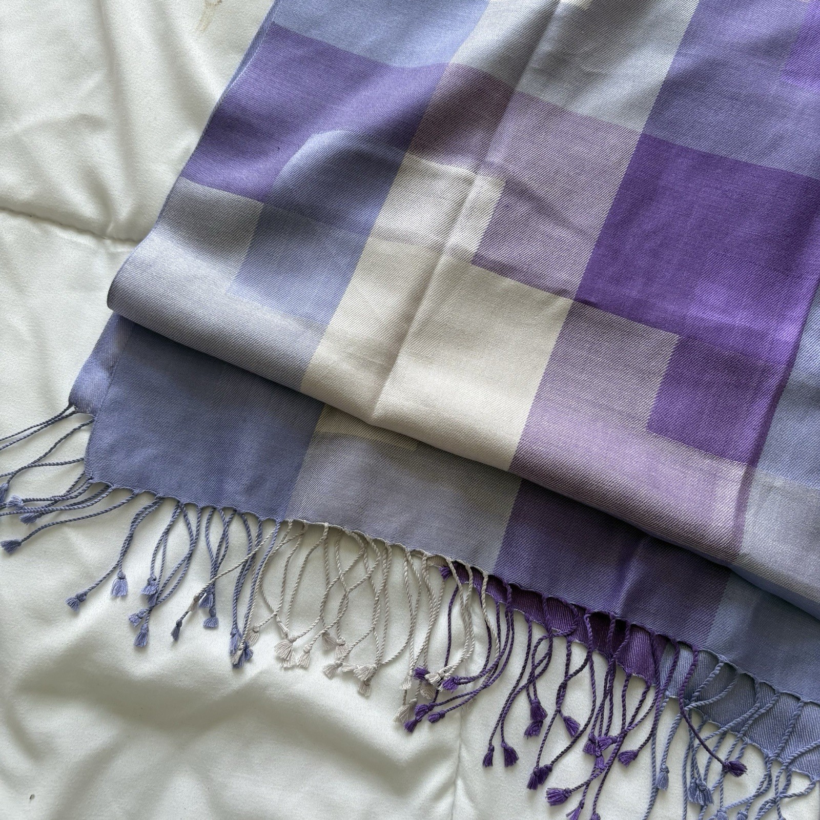 Vintage Purple Plaid 100% Silk Rectangle Scarf 22.5×75 Quiet Luxury Whimsy Fairy