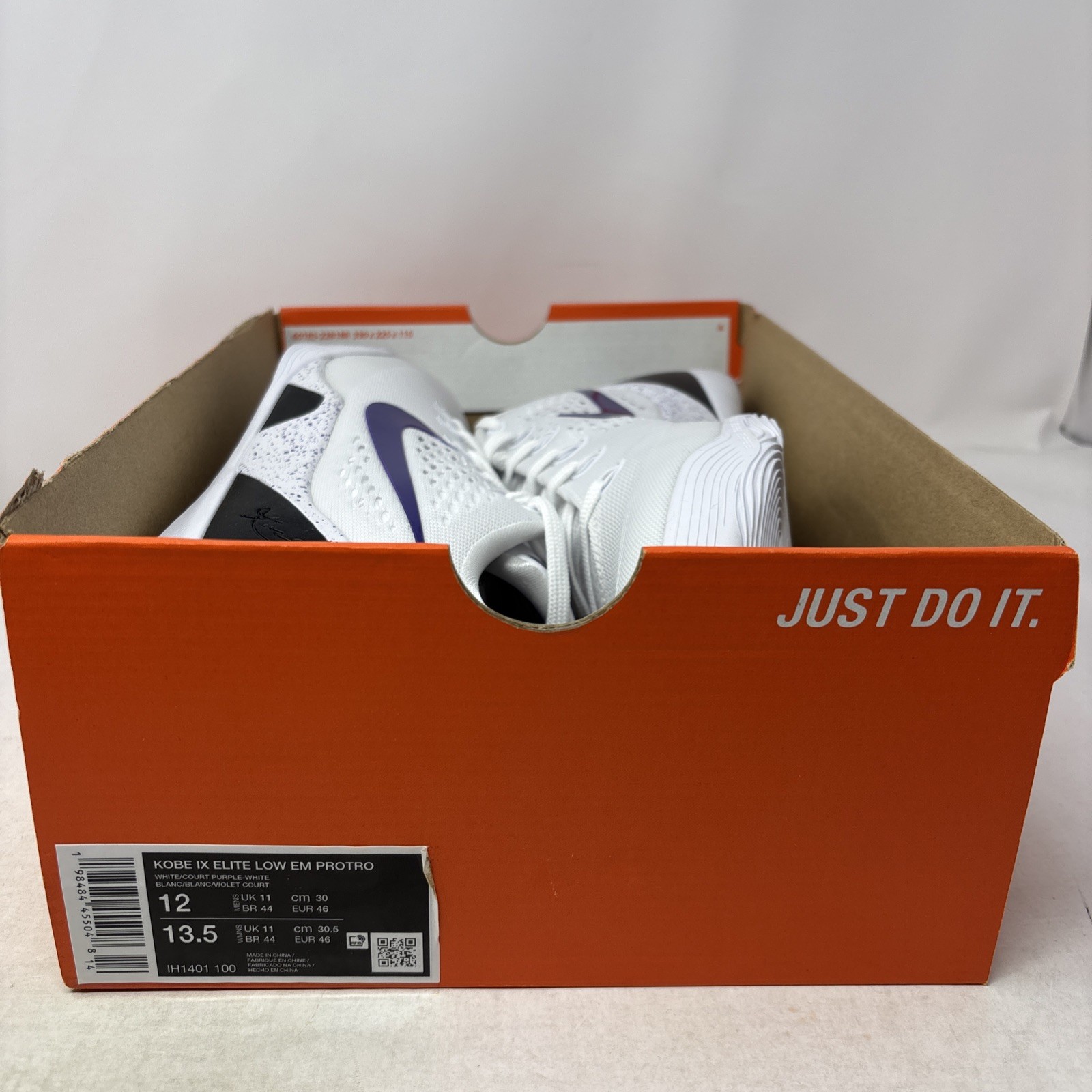 Nike Kobe 9 Elite Low Protro ‘LA Lakers Home’ White Sneakers, Size 12 IH1401-100