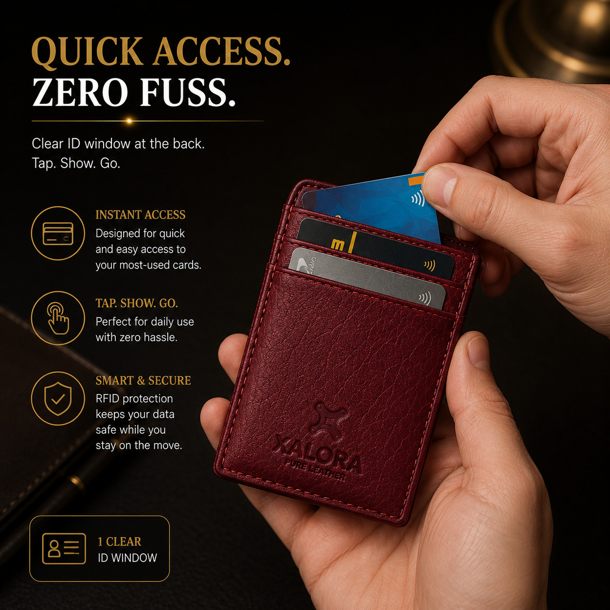 XALORA Slim Leather Wallet RFID Blocking Minimalist Front Pocket Card Holder