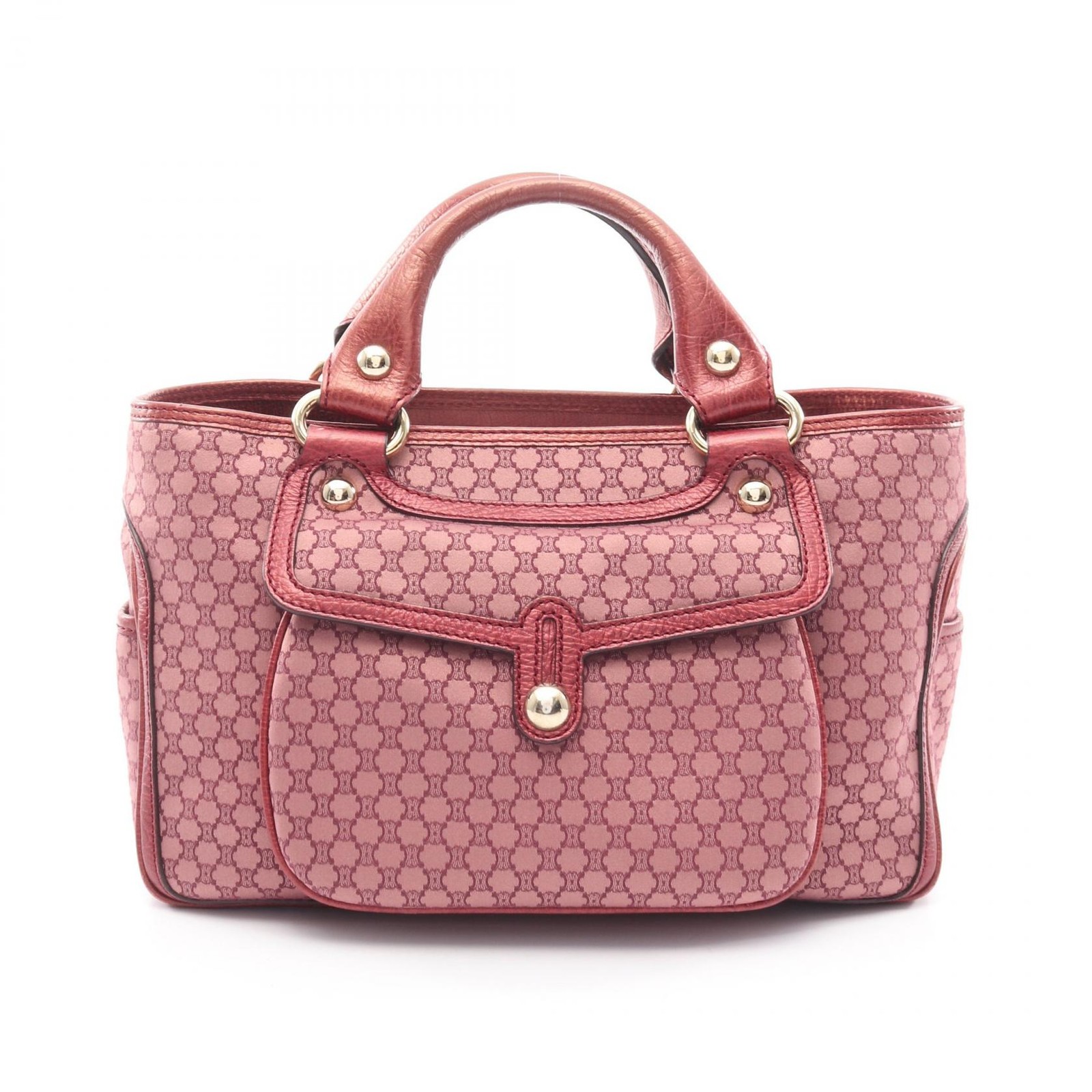 CELINE Boogie Bag Macadam Handbag Bordeaux Canvas Leather Top Handle Tote 99
