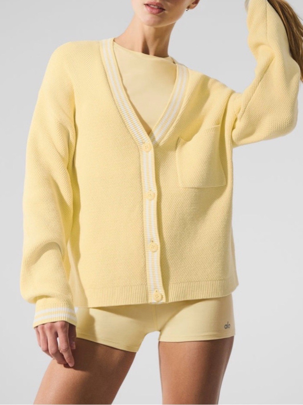 Alo Yoga “Tennis Club” cardigan in Butter Color