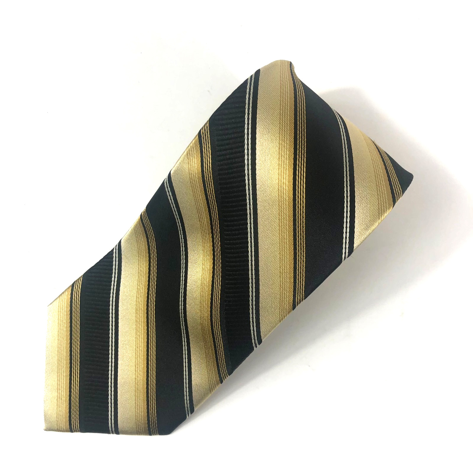 Stafford Essentials 100% Silk Tie Black Gold Stripe EX-LONG 64″ Business Formal