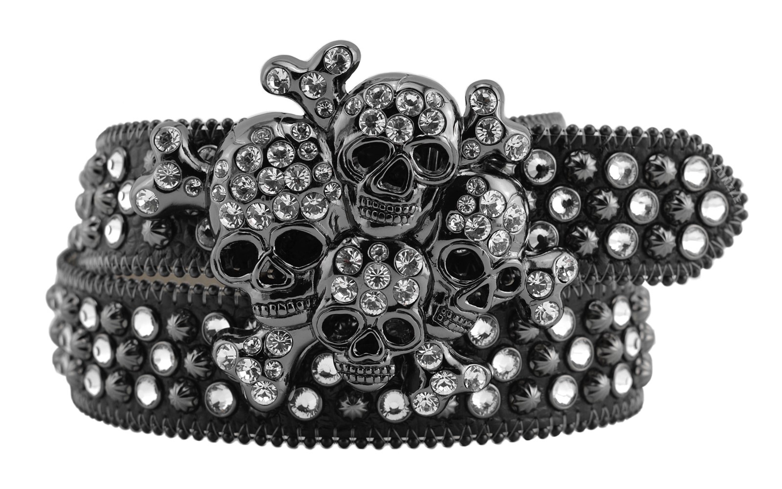 BB Simon Bakoo Bakoo Skull Belt Clear Ice Crystal Black Rap 30 32 34 36 38 40 42