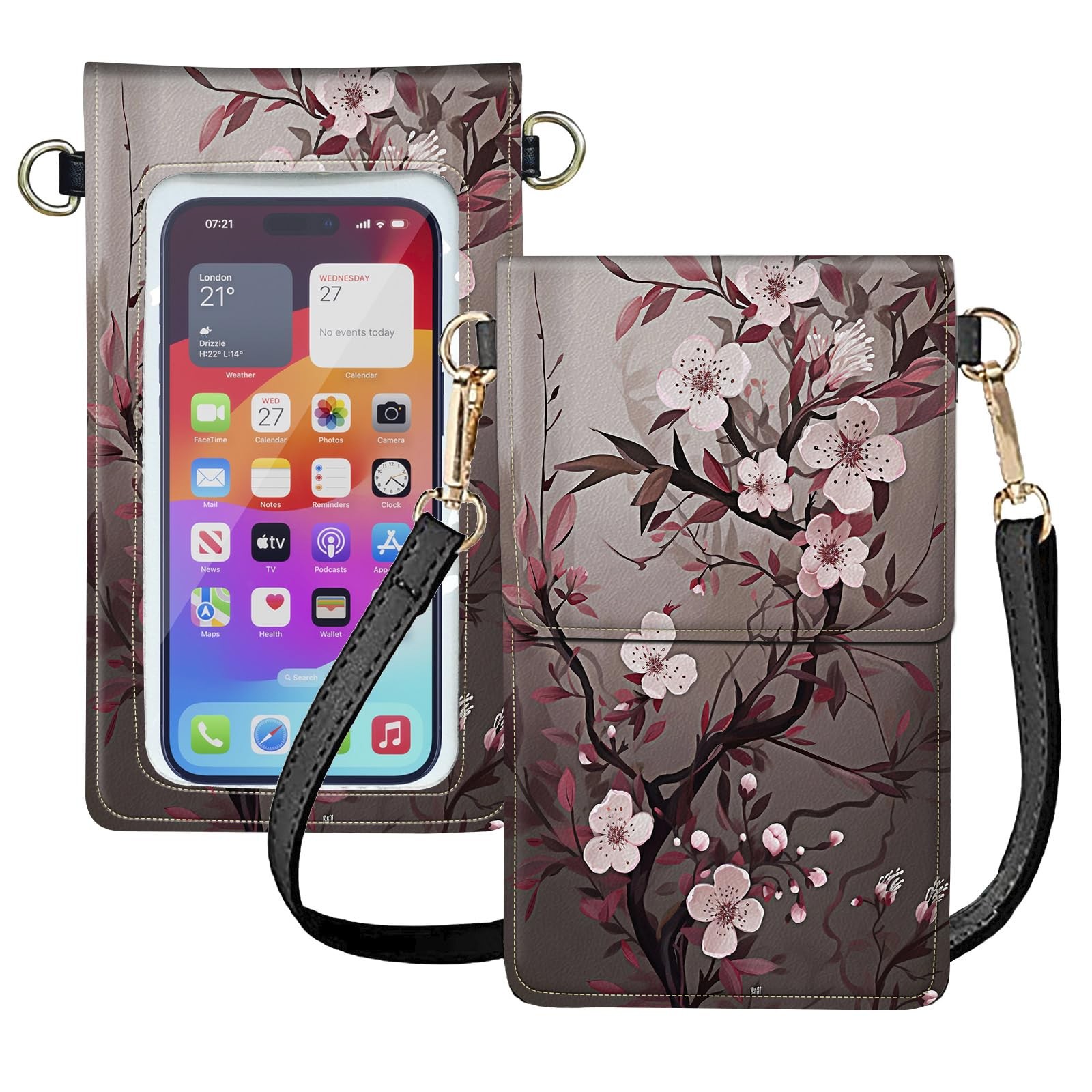 Touch Screen Phone Purse,Small Crossbody Bag for 7.9 inches, Plum Blossom