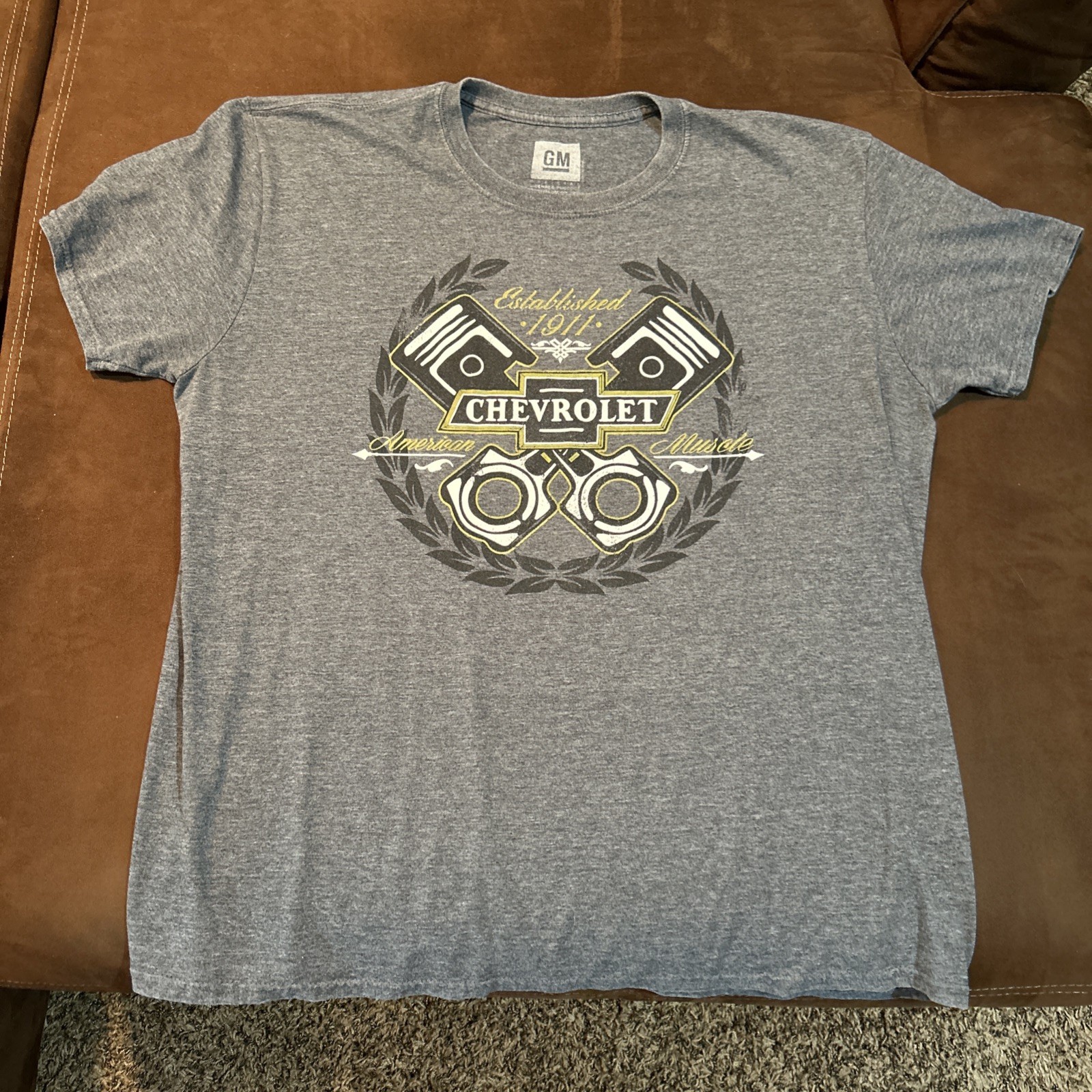 Chevrolet American Muscle Graphic T-Shirt XL Gray Established 1911 Cotton Blend