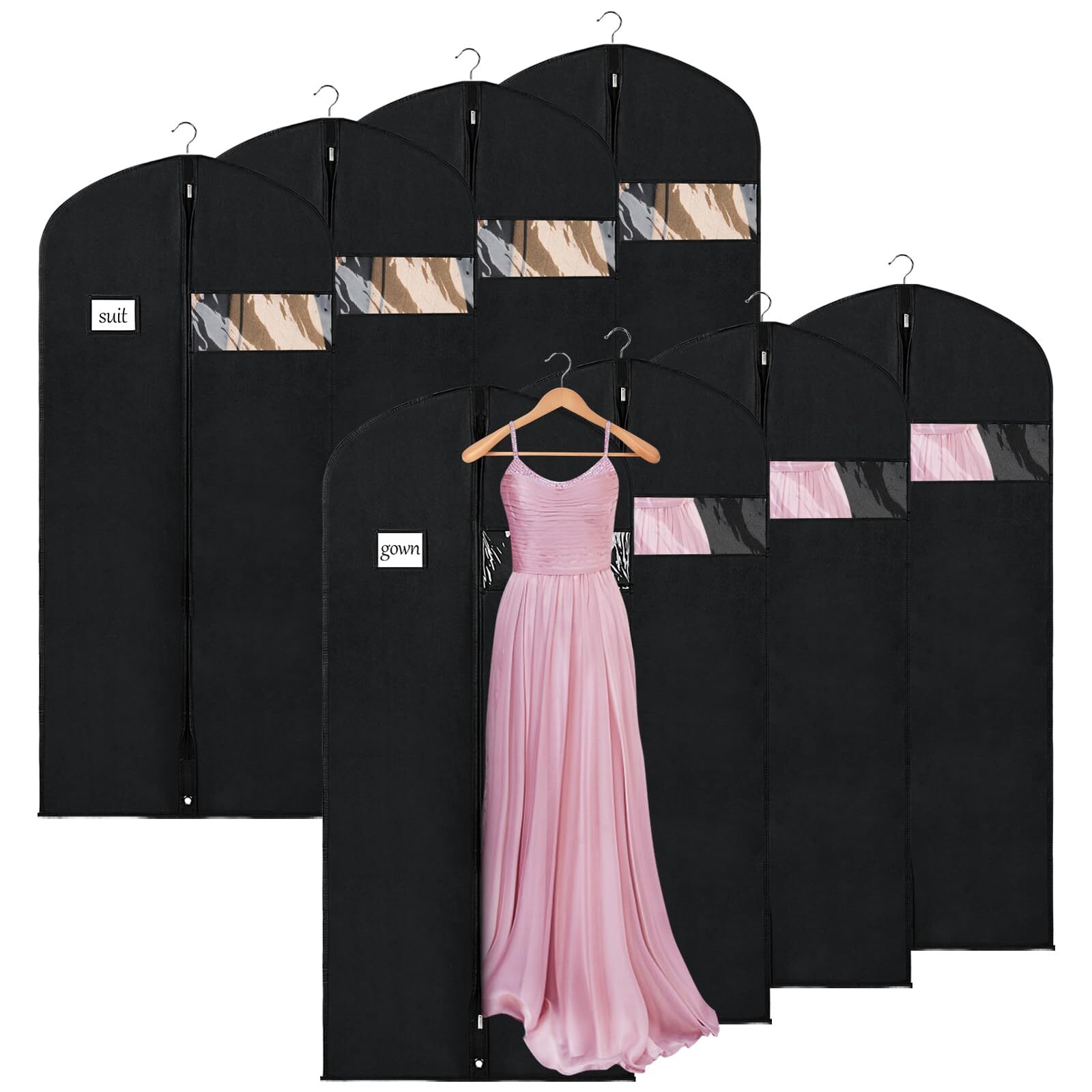 60” Dress Bag for Gown, Set of 8 Dress Garment Bags for Gowns, Garment Bag f…