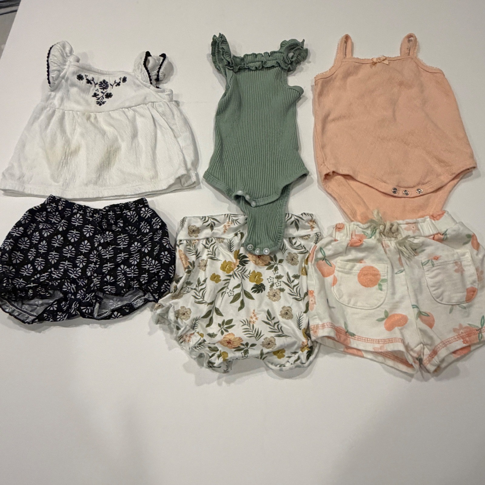 Baby Girl 6-9M Boho Summer Clothing Lot Rompers Bloomers Floral 6pc