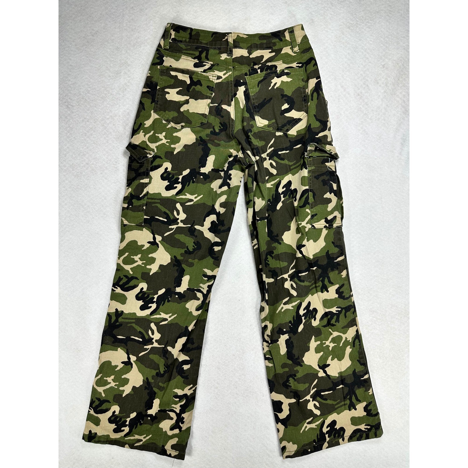 American Bazi Womens Camo Cargo Pants Green Woodland Straight Leg S