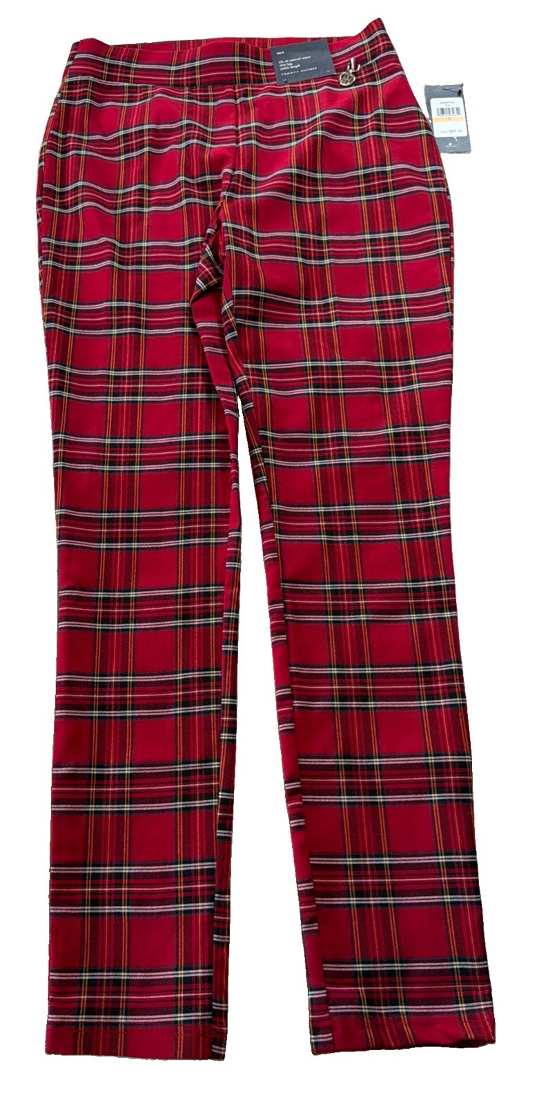Tommy Hilfiger Tribeca Skinny Red Plaid Pants THFlex Stretch Size Small New!