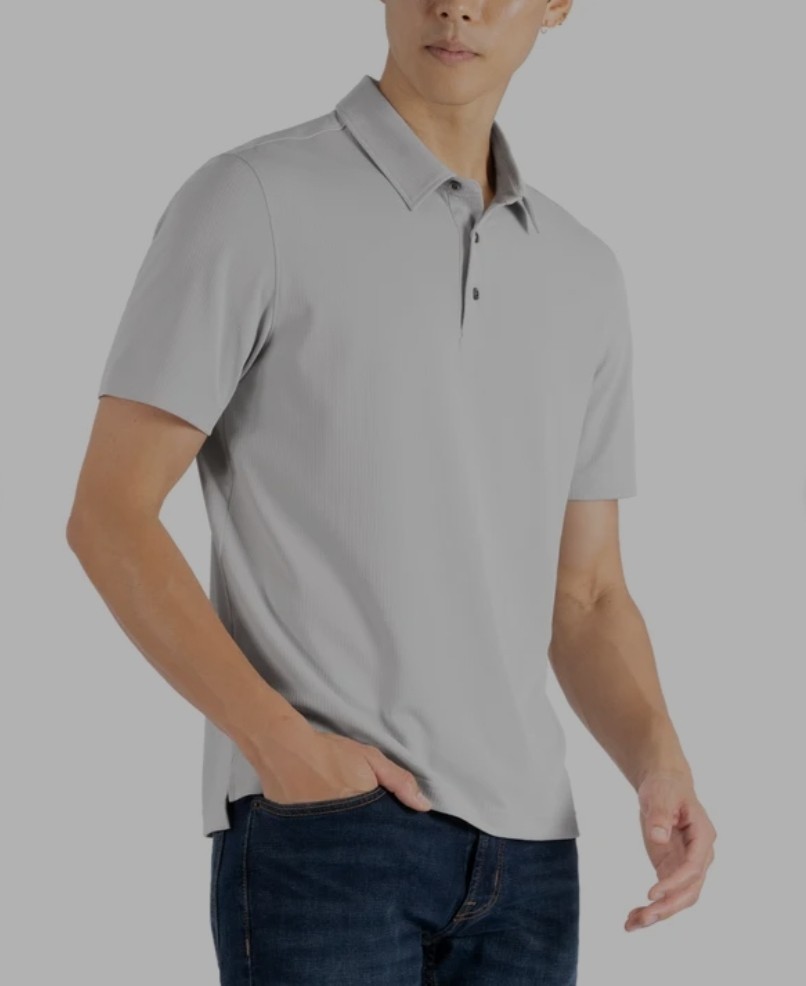 Gerry Men’s Solid Gray Short Sleeve Polo Moisture Wicking Stretch Classic Fit M