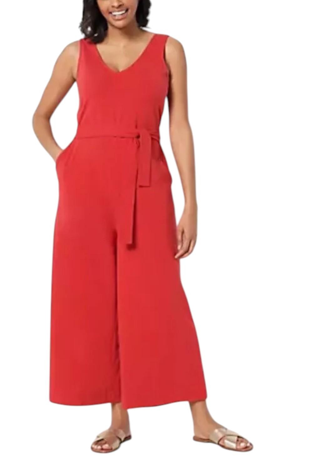 Encore by Idina Menzel Women’s V-Neck Romper Red Rose