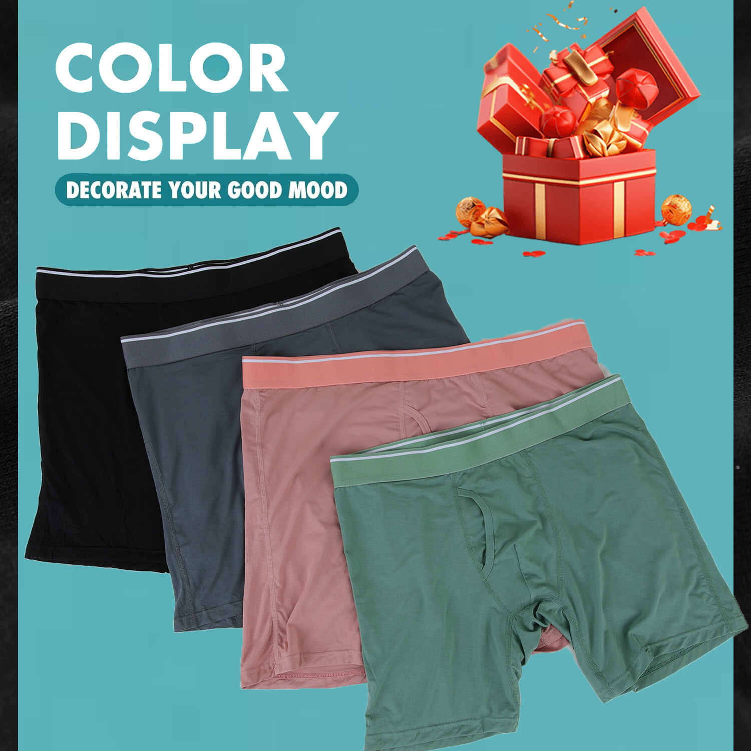 Men’s Bamboo Underwear Boxer Briefs 4 Pack Soft Long Leg Trunks Undies For Men