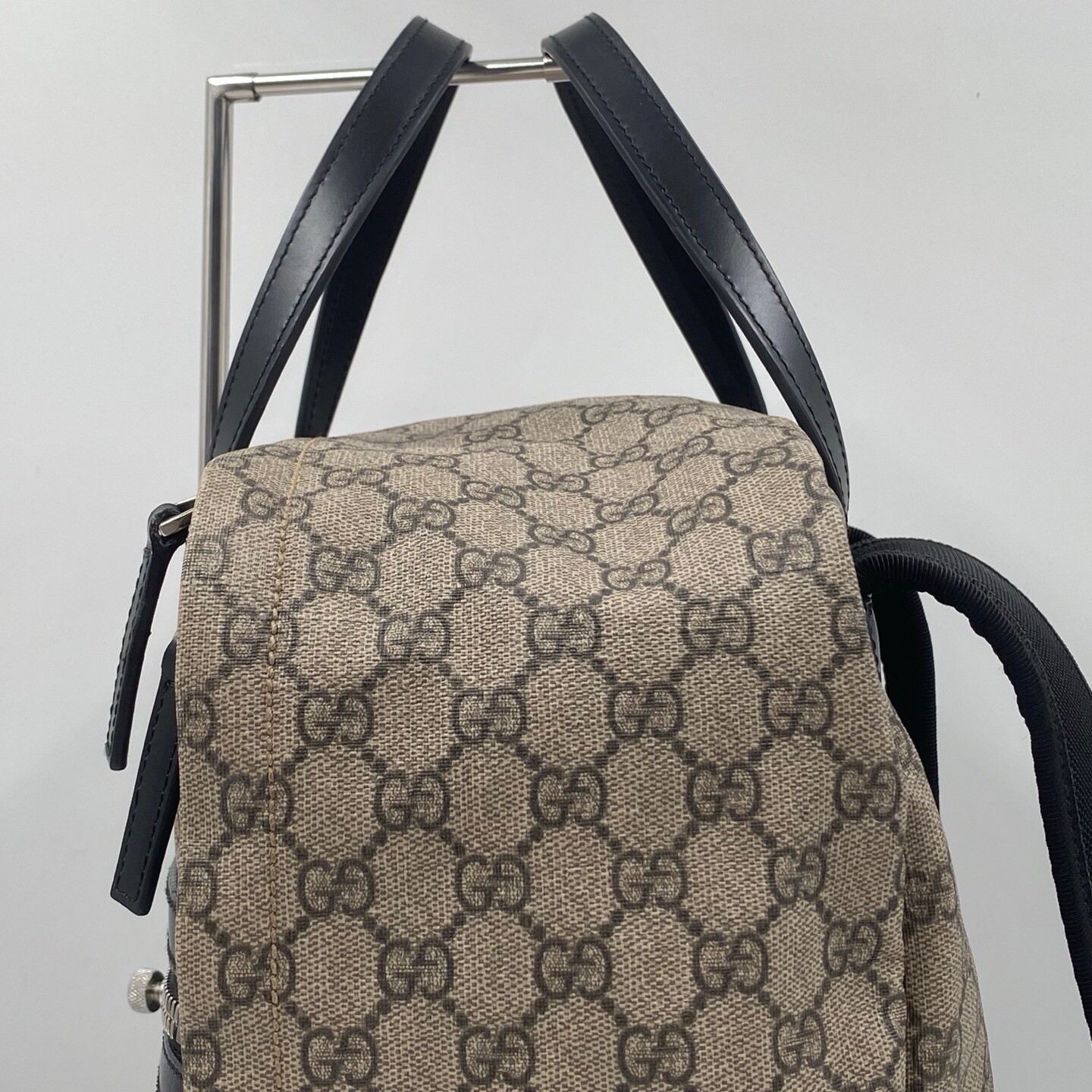 Gucci Sherry Ophidia GG Supreme Monogram Backpack Beige Canvas Web Black 051809