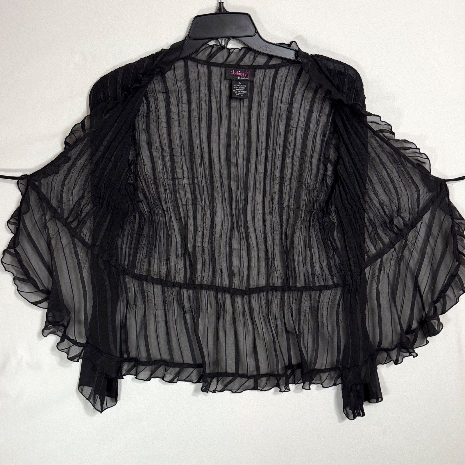 Y2K Vintage Sheer Black Tie Front Cardigan Top Size L Whimsy Fairy Goth Witch