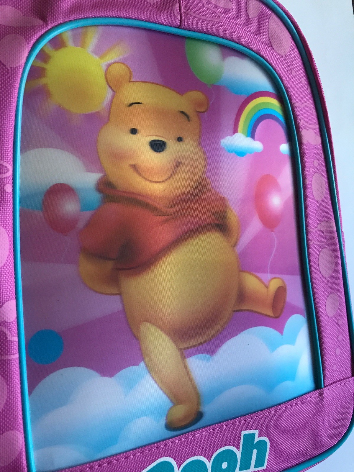 Backpack 11″ Winnie the Pooh Sun Cloud Rainbow Balloon Lenticular Pink NWT