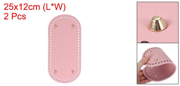 2Pcs Oval PU Leather Bag Bottom Shaper with Holes & Nails 9.8×4.7 Inch Pink
