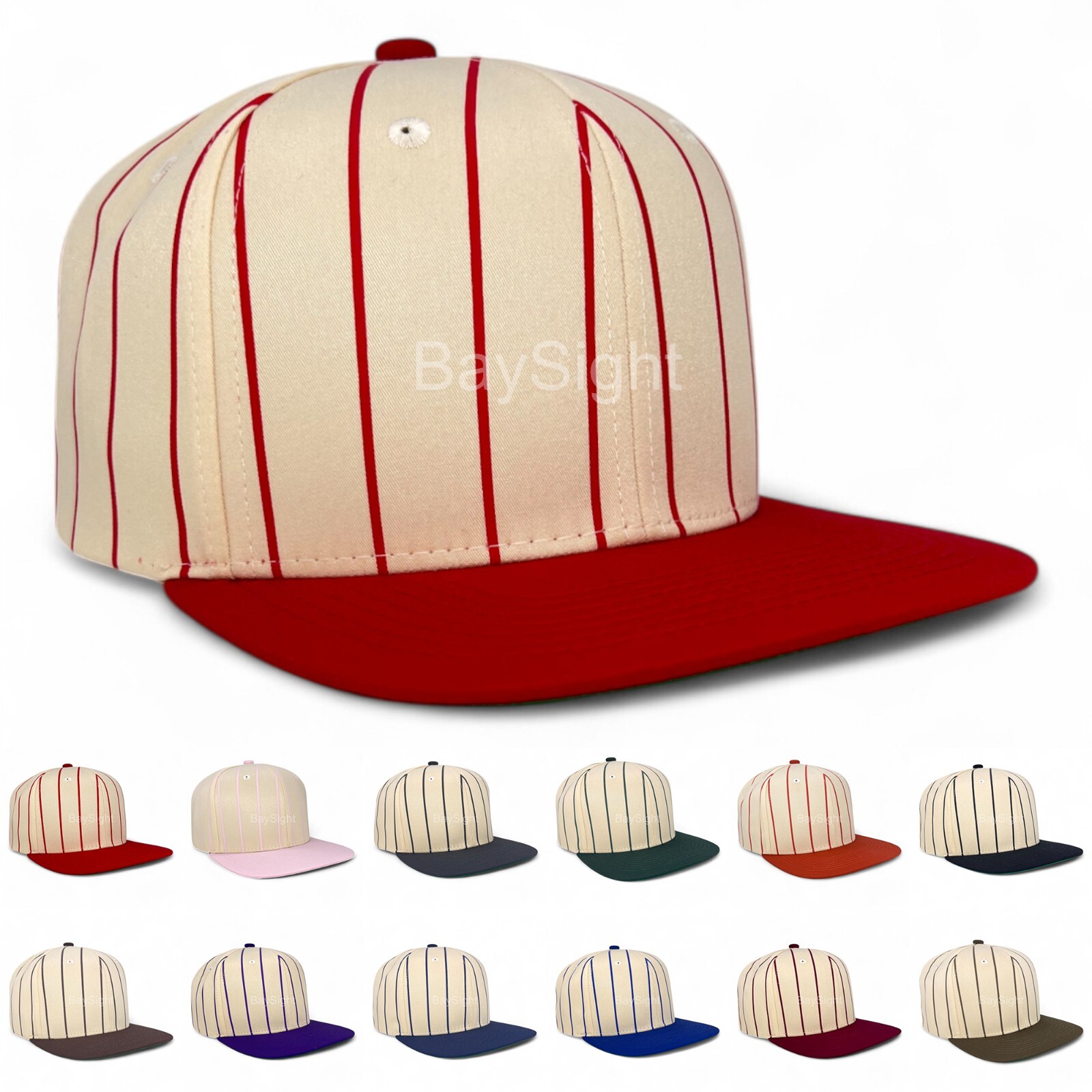 Mens Snapback Hat Adjustable Pro Sport Striped Baseball Ball Cap with Flat Brim