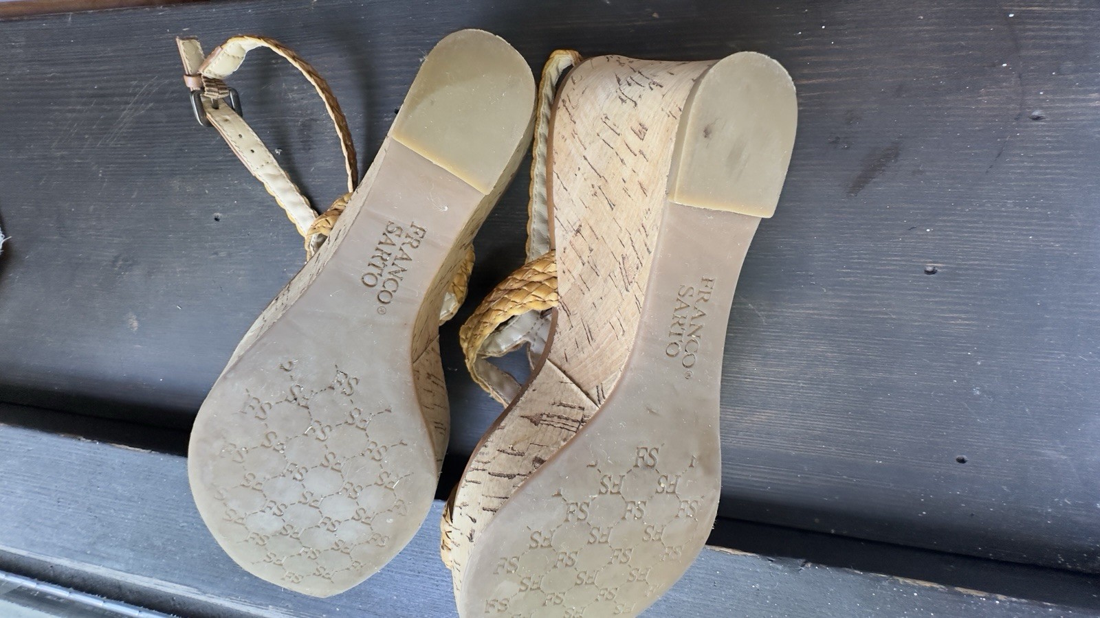 Franco Sarto cork Women’s Braided Strappy Wedge Sandals Buckle Tan/Beige 7