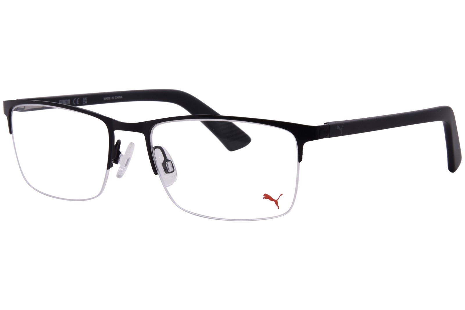 Puma PU0028O 005 Eyeglasses Frame Men’s Black Semi Rim Rectangle Shape 56mm