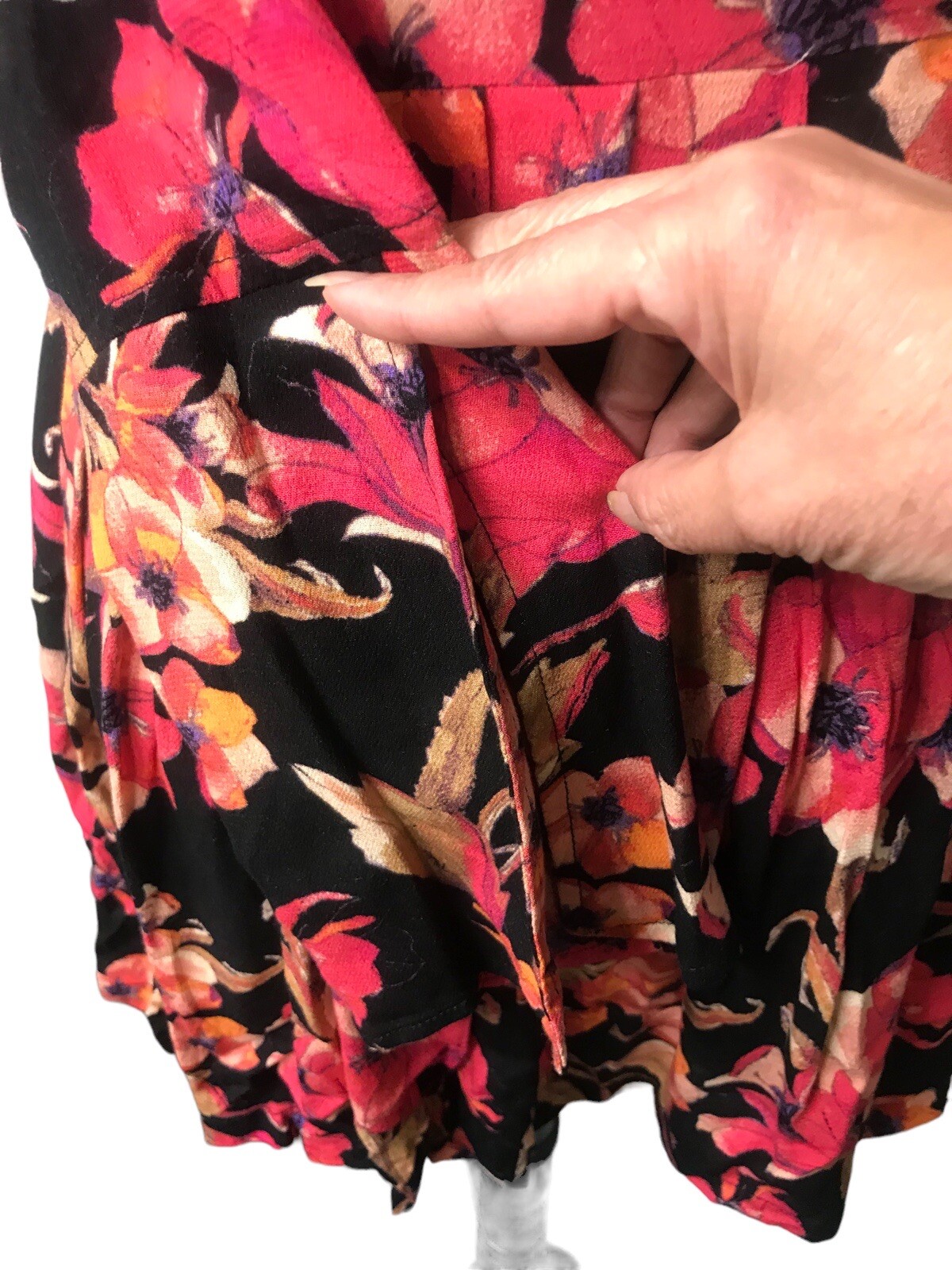 Free People Tegan Black Orange Floral Bell Long Sleeve Fit Flare Mini Dress Sz 0