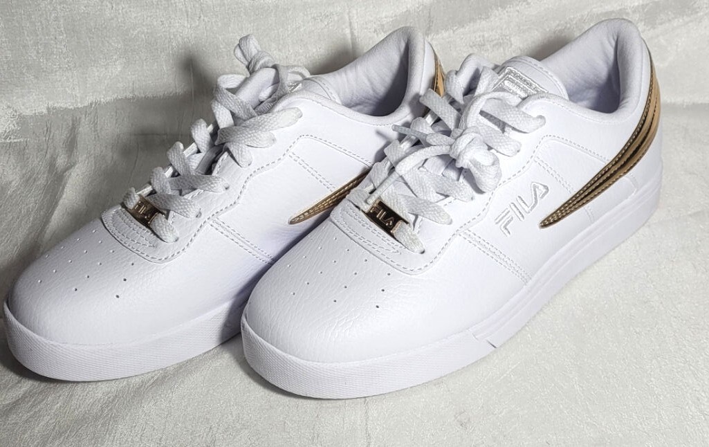 FILA Women’s Vulc 13 Low Sneakers – White & Metallic Gold – US Size 6.5
