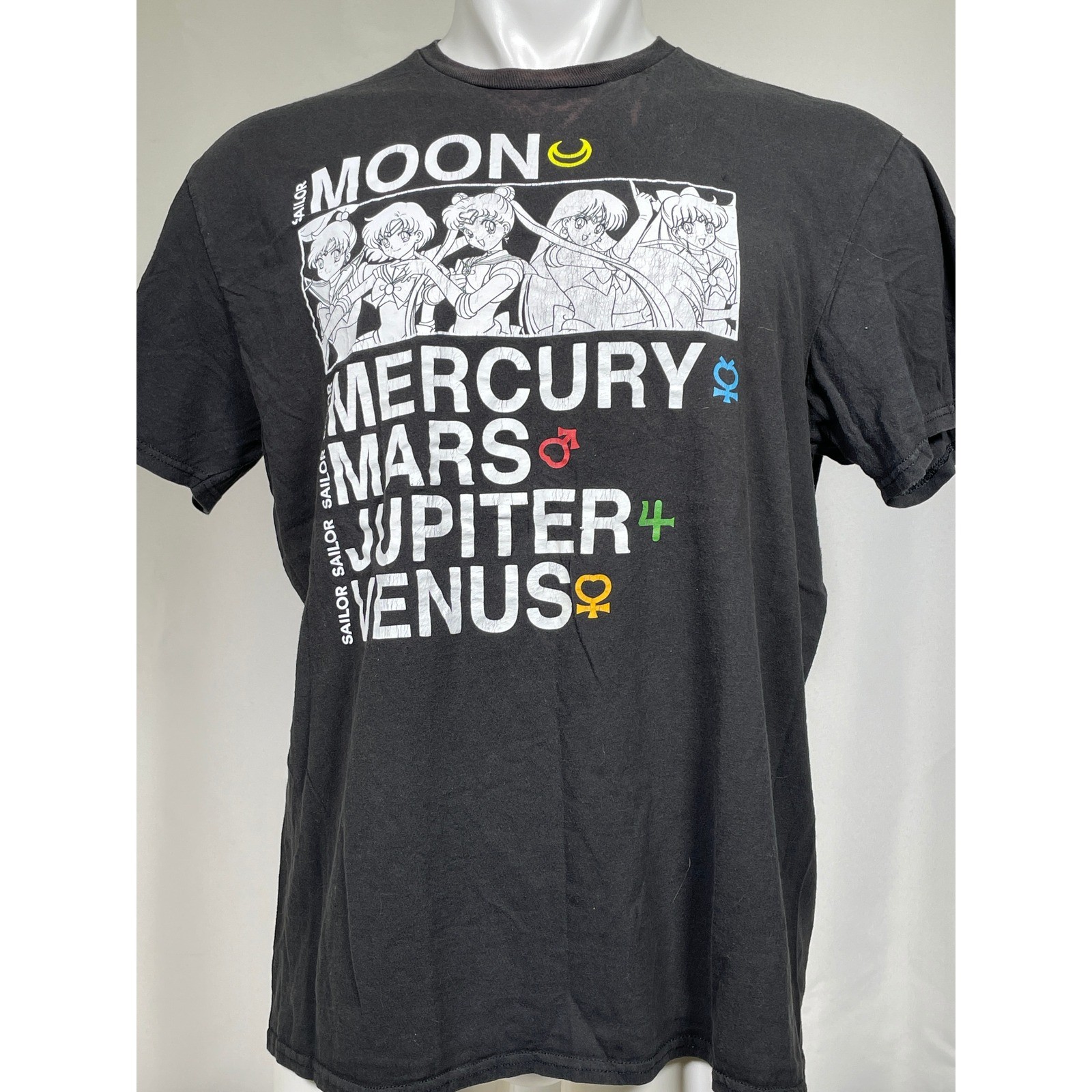 Sailor Moon Mercury Mars Jupiter Venus Cartoon Black T-Shirt Men’s XL