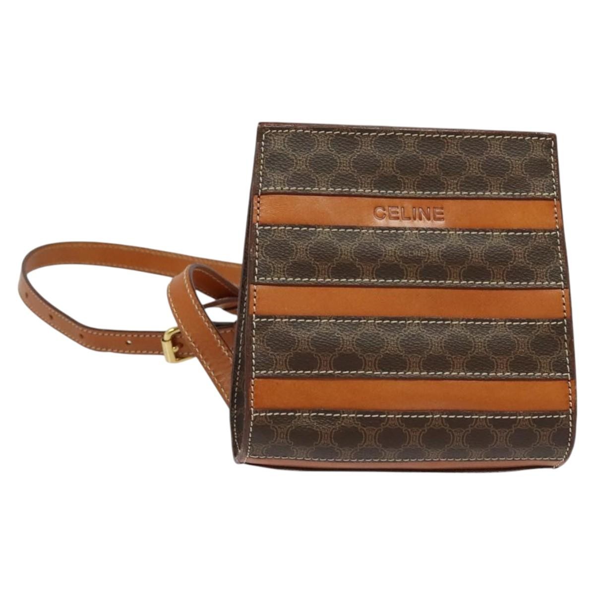 CELINE Macadam Canvas Backpack PVC Leather Brown Gold Auth 124609