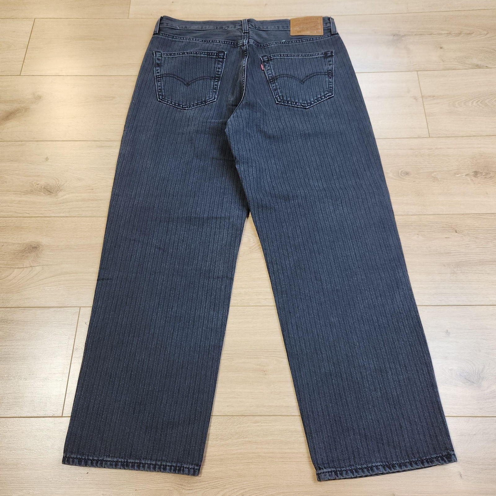 Levis Premium 568 Jeans Mens 34×30 Black Gray Herringbone Loose Straight Denim
