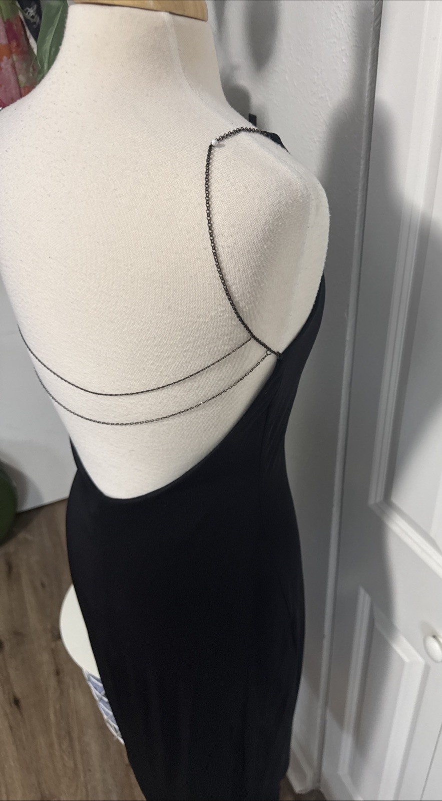 Vintage Laundry By Shelli Segal Black Open Back Midi Dress Minimalist 90s Y2K
