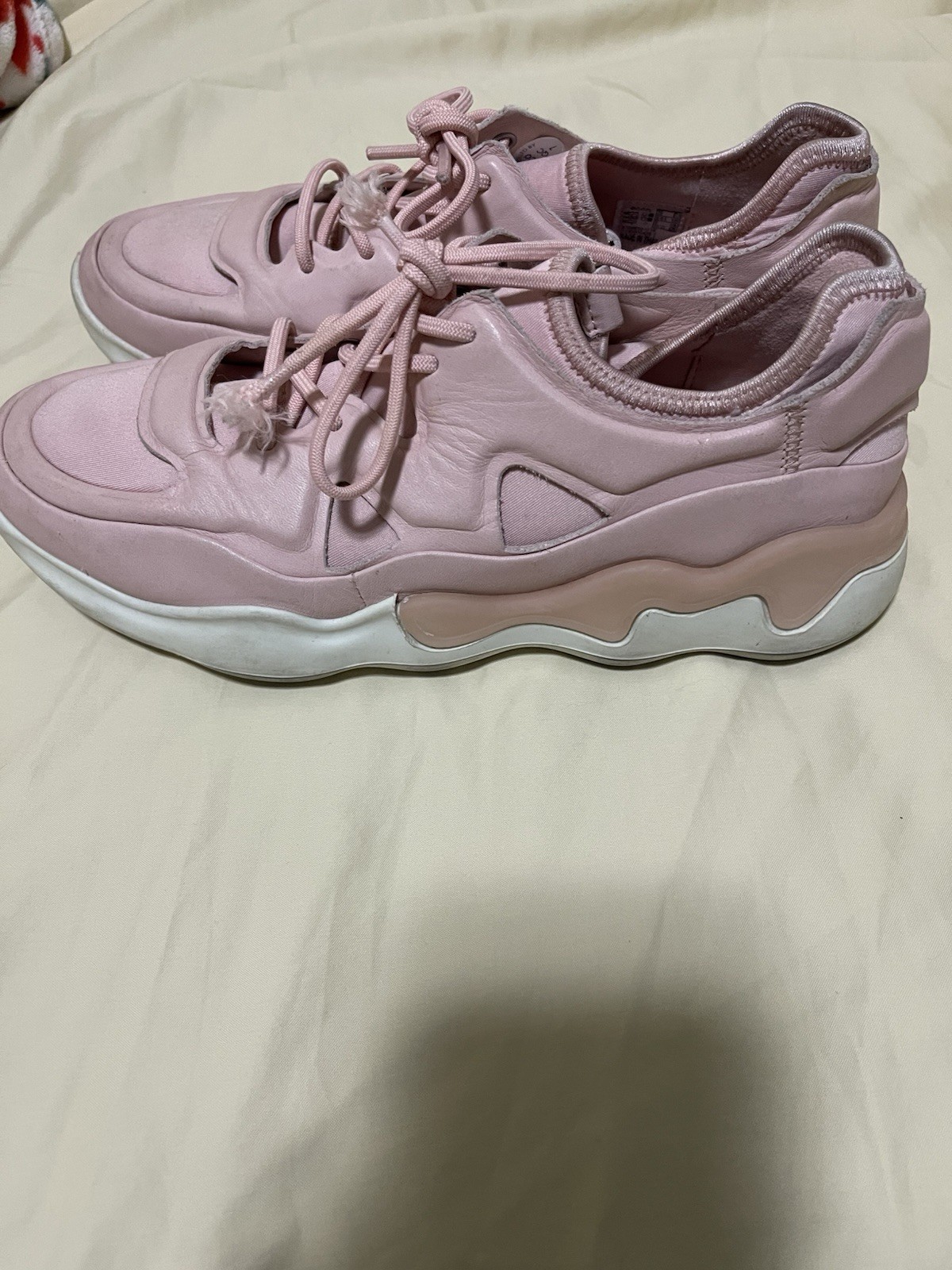 ECCO Pink/White Low Top Lace-Up Athletic Sneakers Unisex Adults Pre-Owned Ex