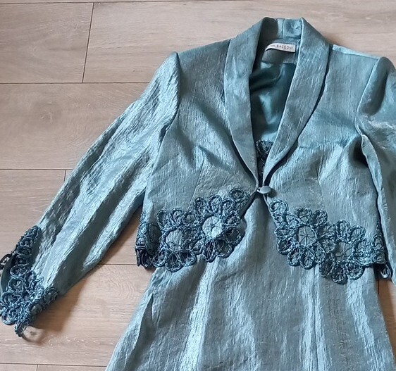 Gina Bacconi Duck Egg Dress & Jacket Faux Silk Embellished Wedding Occasion UK8