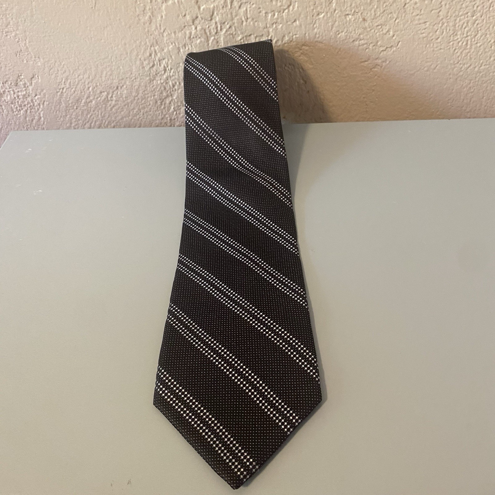 CM Silver Edition Men’s Tie Black Background 100% Silk Textured 3.75 x 64 Inches
