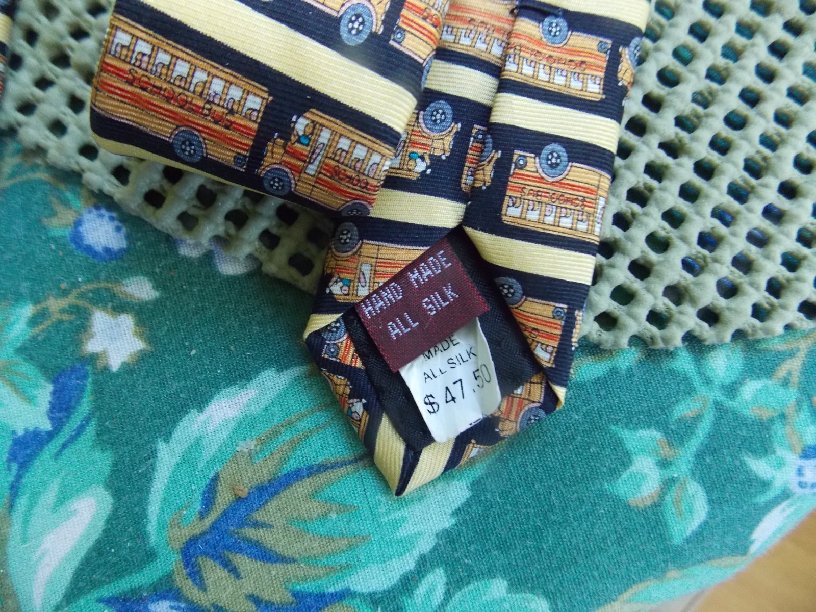 Museum Artifacts All Silk Hand Made Men’s Tie with School Bus design