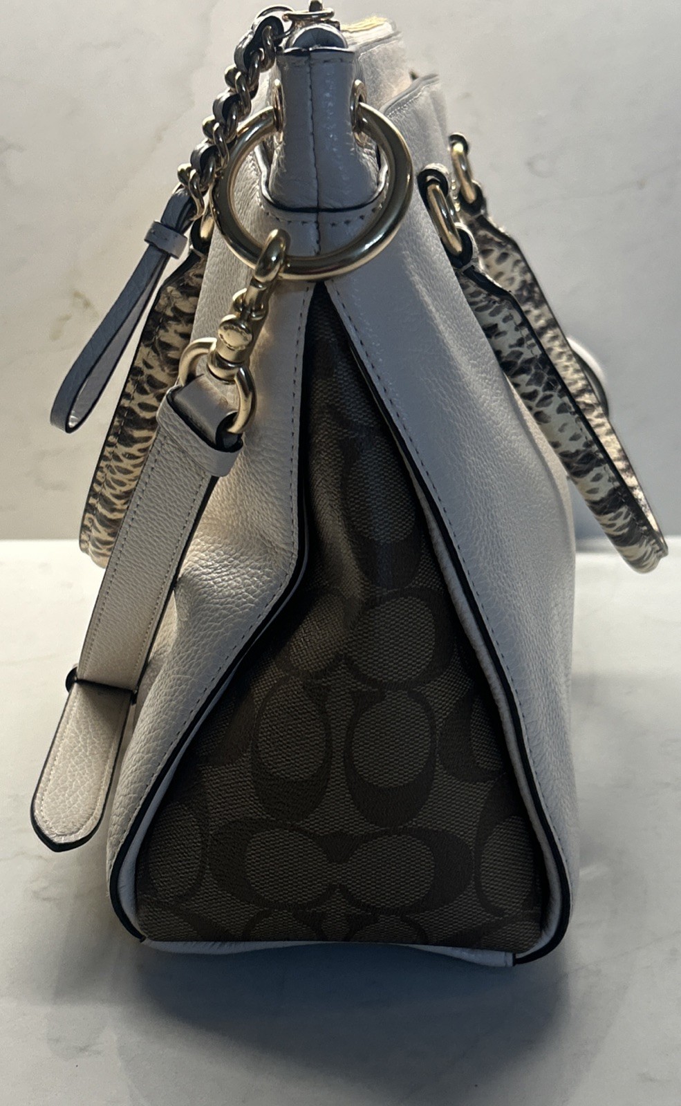 COACH Chalk Pebble Leather MIA Satchel W/ Exotic Trim #76642 EUC