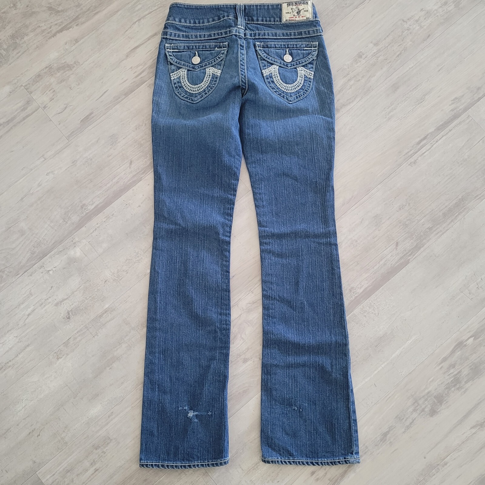 True Religion Becky Bootcut Jeans Size 27 Flap Pockets Medium Distressed