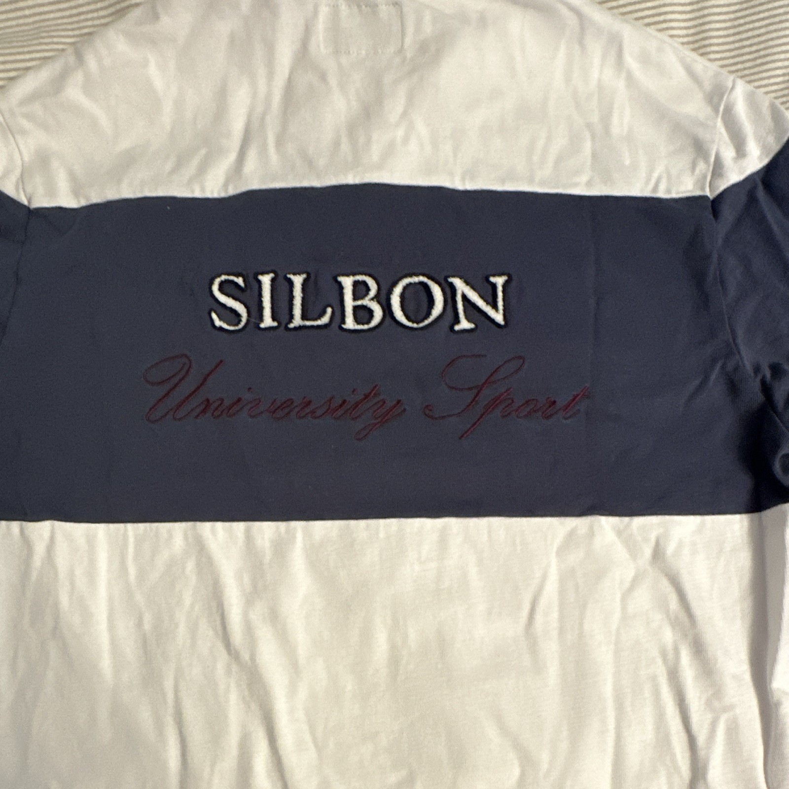Silbon University Sport Men’s Striped Long Sleeve Polo Blue White Size L