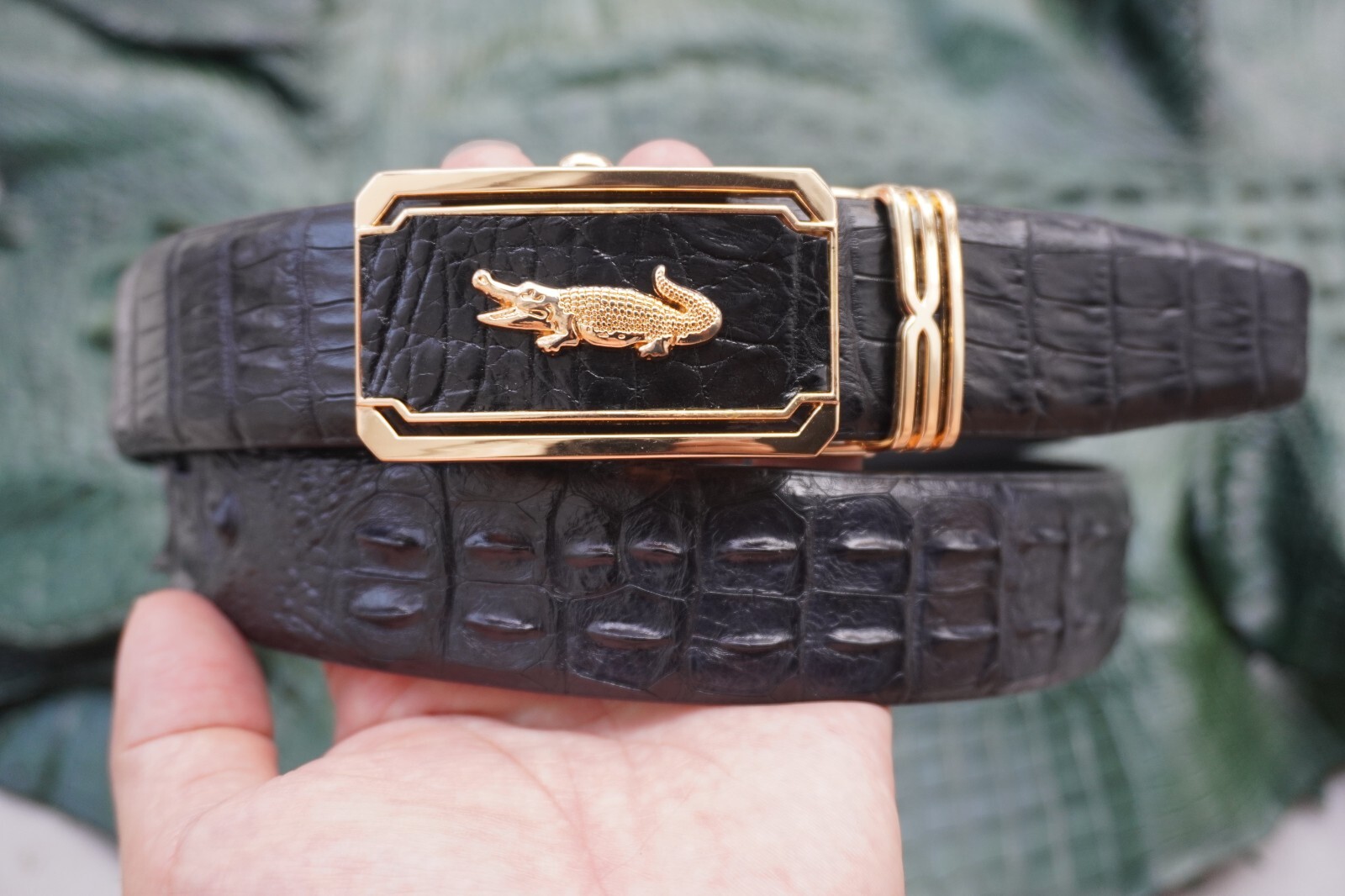 US Warehouse Black Genuine CROCODILE Hornback Belt Skin Leather Men’s – W 1.3 in