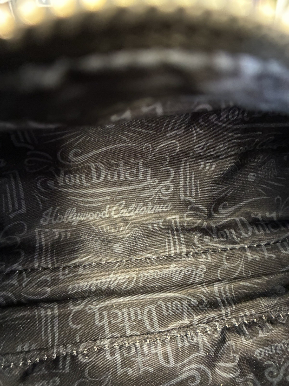 Von Dutch Black/Multicolor Logo Print Cylinder Crossbody Bag Zip Top Chain Strap