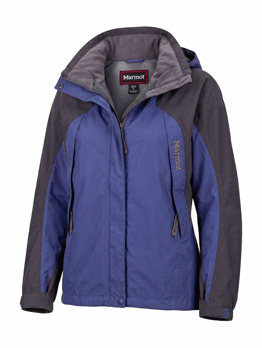 Marmot Blue Grey Waterproof Hooded Technical Rain Jacket Fleece Lined Shell S